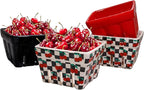 Ceramic Berry Basket -Checkered black and White with red Cherries pattern-Colander -Modern Kitchen Decor Fruit Bowls - Checkerboard Fruit Baskets, Farmer's Market Harvest Bowls Set of 4