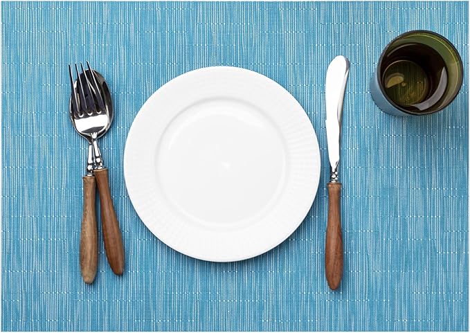 LEXMORE PVC Woven Placemats 8 PCS Wipeable Indoor/Outdoor Table Mats Washable Vinyl Place Mats for Dining Table, Set of 8-Teal Blue