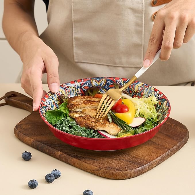 Ceramic Pasta Bowls Set - 8 inch 32 oz Serving Bowls, Set of 6, Colorful Dinner Bowls for Soup,Salad, and Pasta, Kitchen, Microwave, Dishwasher Safe, mexican, Bohemian Style