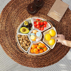 Serving Tray and Serving Dishes, RANDEFURN 7-Set Gold Platters for Parties,15.5 x 15.5 inches, Divided Serving Trays & Platters, Portable Handle,Gold