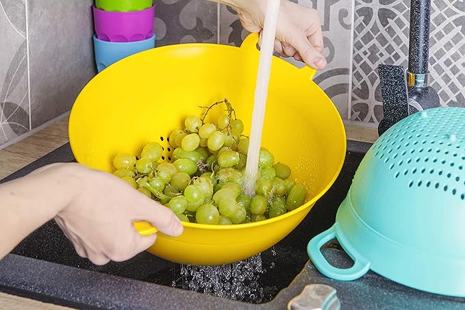 Mintra Home Colanders 3pk, (Assorted 3pk, White), (3pk includes 3 assorted sizes), Colorful, Fruit, Veggies, Pasta, Strainer, Dishwasher Safe, BPA Free, Durable, Heavy Duty