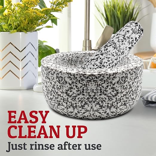 PriorityChef Heavy Duty Natural Granite Mortar and Pestle Set, 4 Cup Carved from Natural Granite, Make Fresh Guacamole, Stone Grinder Bowl, Herb Crusher, Spice Grinder, White
