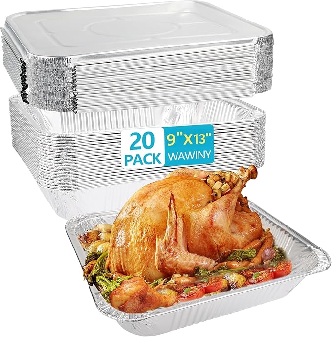 9x13 Thickened Aluminum Foil Pans With Lids, 20Pack Extra Deep Disposable Aluminum Pans for Roasting, Baking, Cooking, Food Prep, Chafing, Steam Table, Oven, Cake, and Party Catering.