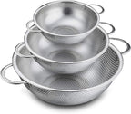 P&P CHEF Colander Set of 3, Stainless Steel Micro-Perforated Colanders Strainers for Draining Rinsing Washing, Ideal for Pasta Vegetables Fruits, Heavy Duty & Dishwasher Safe - 1/3/5 Quart