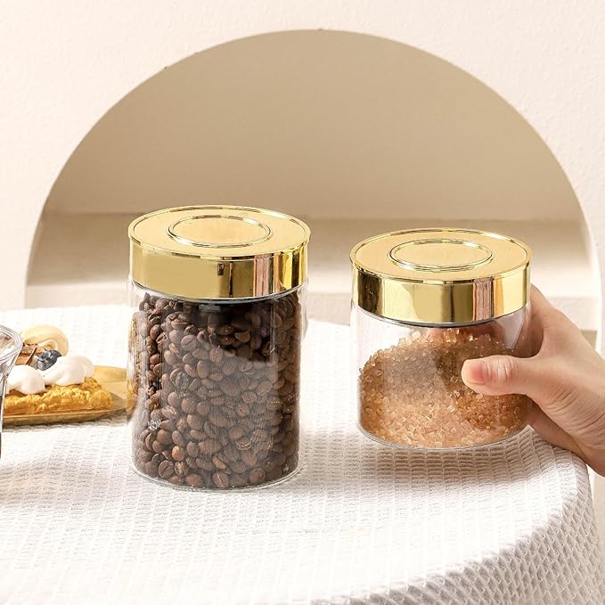 Airtight Glass Food Storage Containers, Kitchen Glass Canisters with Lids -Coffee Pasta Sugar Tea Snack Nuts Cookie Flour Food Container - Set of 2,Wide Mouth, One-Touch Locking Lids