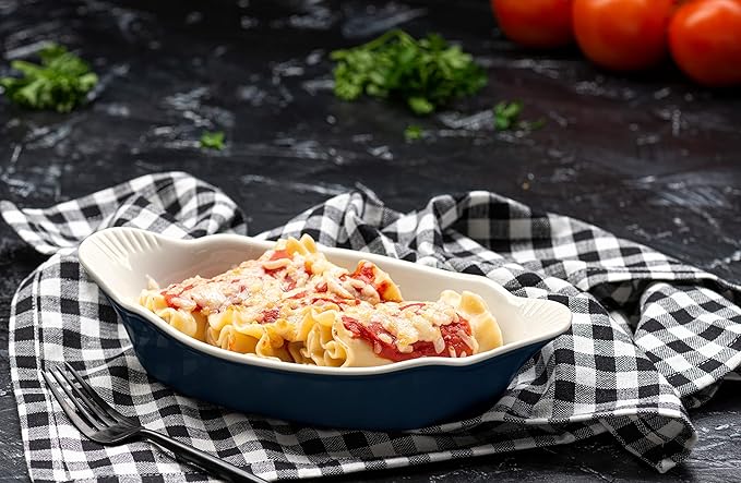 Au Gratin Baking Dishes, by Kook, Mini Casserole Dish, Set of 6, for Banana Split, Oven and Microwave Safe, Dishwasher Safe, Ceramic Serving Dishes, Lasagna & Cobblers, Individual Serving, 12 oz (Navy)