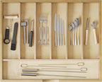 WelFurGeer Solid Birch Wood Silverware Drawer Organizer, Wooden Cutlery Drawer Organizer, Utensil Tray for Kitchen Drawers, Kitchen Utensil Organizer for Silverware, Flatware, Spoons, Forks, Knives