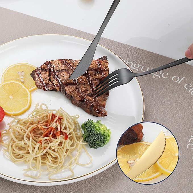 Matte Black Silverware Set,30 Piece Stainless Steel Modern Flatware Set,Brushed Cutlery Set Service for 6,Satin Finish Utensils Set,Home Kitchen and Restaurant,Dishwasher Safe