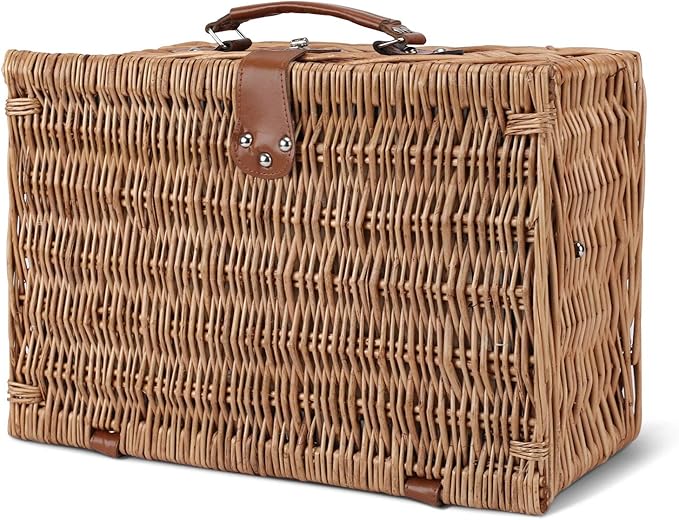 Picnic Basket for 2, Willow Hamper Set with Insulated Compartment, Handmade Large Wicker Picnic Basket Set with Utensils Cutlery - Perfect for Picnic, Camping, or Any Other Outdoor