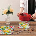 Hawaiian Tropical Fruits Pot Holders Set of 2 Heat Resistant & Non Slip Potholders, Flowers Oven Hot Pads for Kitchen Cooking Baking Barbecue