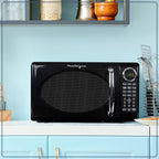 Nostalgia Retro Microwave Oven 0.7 Cu Ft, 700-Watt Countertop Size with Glass Turntable, Child Safety Lock, 8 Auto-Cook Programs, Digital Clock, Black
