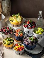 Gomakren Fruit Bowl with Holes, Ceramic Berry Basket Set of 2, 5.8 Inch Round Fruit Storage Containers, Strawberry Baskets, Farmhouse Kitchen Decor - Cobalt Blue