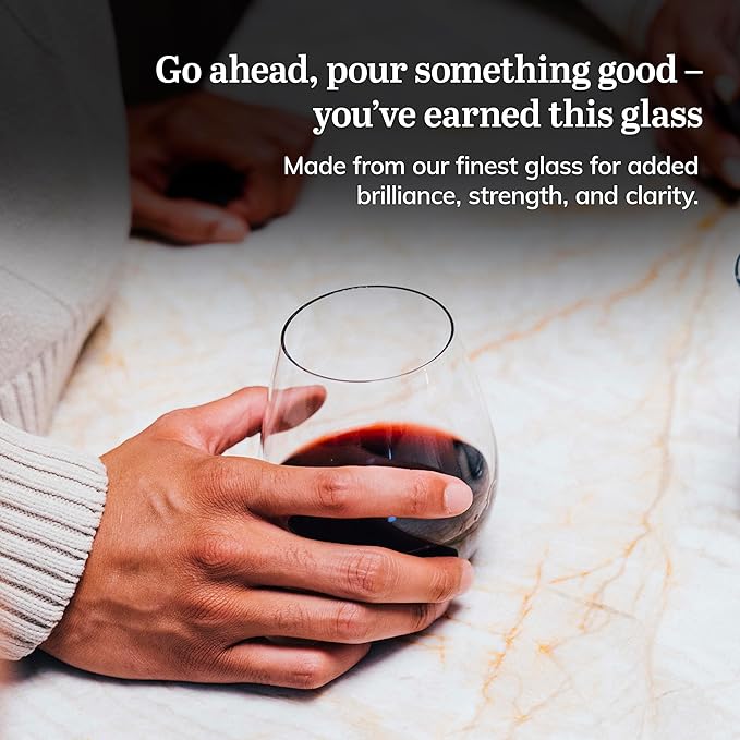 Libbey Signature Red Wine Glasses Set of 4, Elegant, Dishwasher Safe Glass Stemless Wine Glasses, Elegant Wine Glasses for Weddings, Birthdays & More