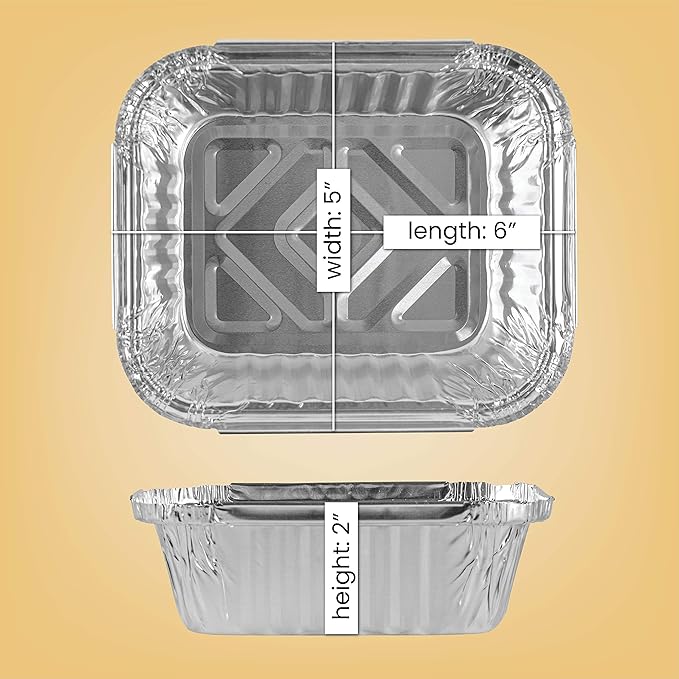 PLASTICPRO Disposable 1 LB Aluminum Takeout Tin Foil Baking Pans 5'' X 6'' X 2'' Inch Bakeware - Cookware Perfect for Baking Cakes,Brownies,Bread, Meatloaf, Lasagna, or Lunchbox, Pack of 50