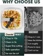 Manual Food Processor Vegetable Cutter, Geedel Pull Chopper with String, Food Chopper Vegetable Cutter for Veggies, Fruits, Salad, Onion, Ginger, Nuts.