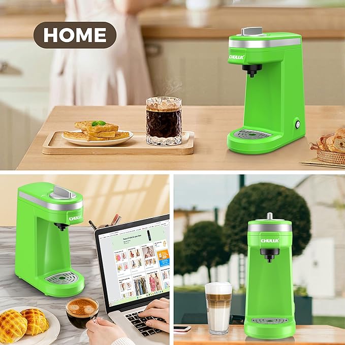 CHULUX Mini Single Serve Coffee Maker for K Cup Capsule, Tiny Small Size Coffee Machine for One Person Travel, RV, Truck and Home, Green