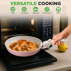 NutriChef 18-Piece Ceramic Cookware Set with Detachable Handles, Non Stick Pots and Pans, PTFE-Free Natural Ceramic Coating, Space-Saving Design, Oven & Stove Safe, Includes Utensils, Pink