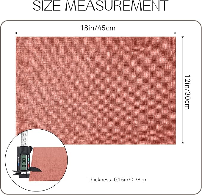 Romanstile Cloth Placemats Set of 8-12 x 18 Inch, Heat Resistant Double Layered Thickened Burlap Fall Place Mats, Washable Faux Linen Farmhouse Table Mats for Kitchen/Dining/Party/Outdoor, Orange