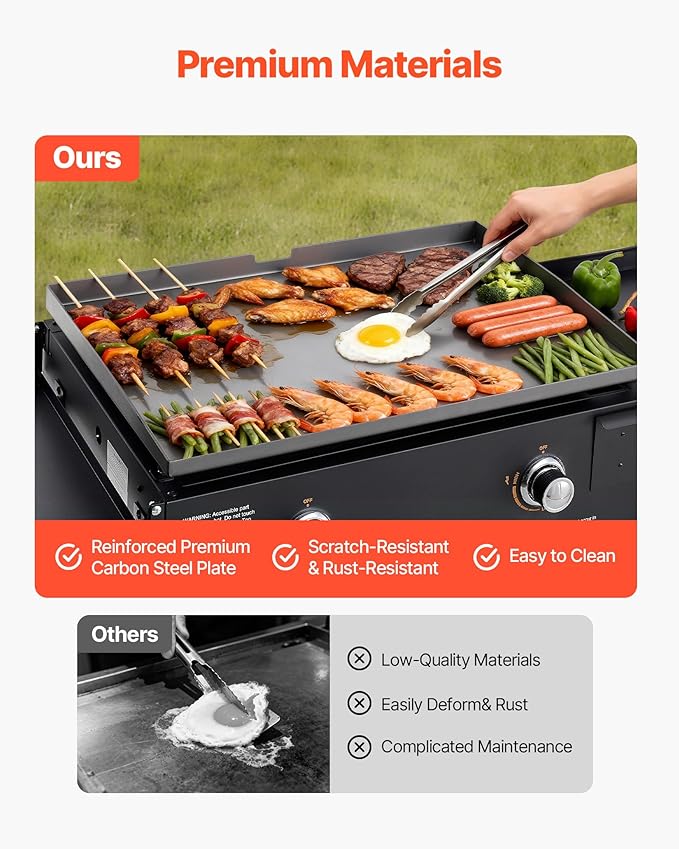 VEVOR Gas Griddle, 2-Burner Flat Top Grill, 28 inch Grill Plate Foldable Propane Griddle with Wheels, 30000 BTU Outdoor Flat Top Grills for Pan-Frying, Grilling, Stir-Frying, & BBQ, Pulse Ignition