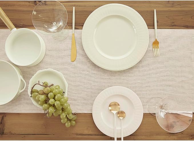 Solino Home Linen Table Runner 48 Inches - 100% Pure Linen Light Natural Table Runner 14 x 48 Inch Ideal for Dresser and Coffee Tables - Summer, Fall, Autumn - Athena