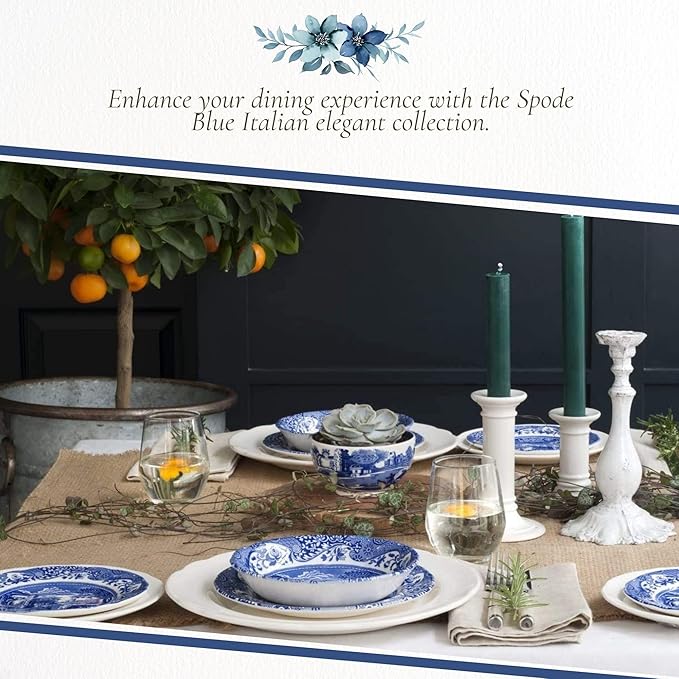 Spode Blue Italian 6.5" Bread & Butter Plate, Set of 4 - Classic Oriental-Inspired Porcelain Side Plates, Blue Ceramic Oriental Tableware for Appetizers, Desserts, Snacks - Made in England