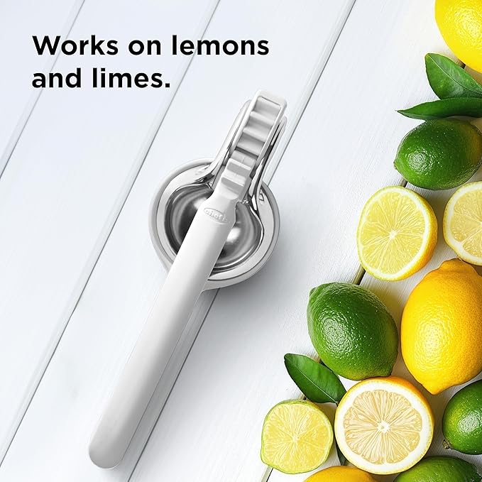 Chef'n FreshForce Lemon Squeezer Citrus Juicer, Handheld Manual Press with Dual-Gear Design for Max Juice Extraction, Durable, Baking White