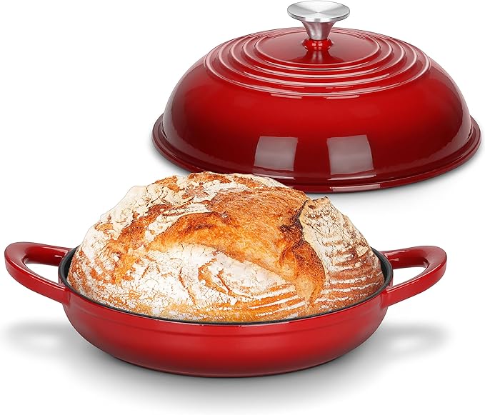 Bread Oven for Sourdough (5.5 QT), Joyfair Enamaled Cast Iron Bread Dutch Oven with Lid, Sourdough Bread Baking Pan with Heavy Duty Dual Handles, Non-Stick & Even Cooking, Oven-safe up to 500°F, Red