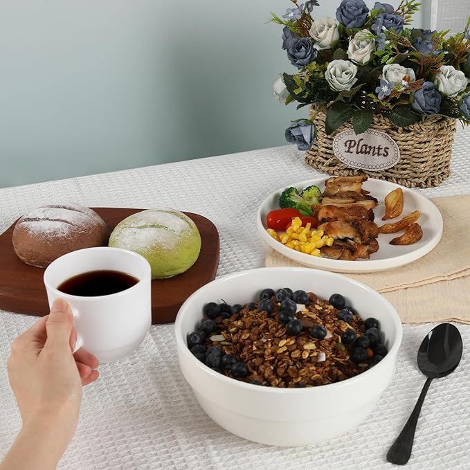 HAPPY KIT Large Serving Bowls 7 Inch 40 Ounces Soup Bowls,White Ceramic Salad Bowl Set of 3 for Kitchen,Pasta Bowls, Pho, Noodle, Cereal - Dishwasher & Microwave Safe