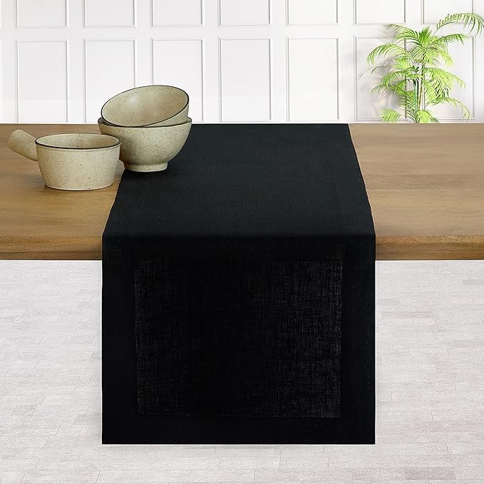 D'Moksha Homes Linen Black Table Runner 36 Inches - 100% Pure Linen Small Table Runner 14 x 36 Inch for Dresser, Coffee Tables, Summer, Fall and Halloween - Machine Washable