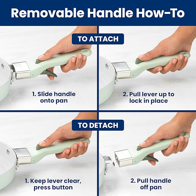 GoodCook Ceramic Cookware Set 14-Piece with Removable Handles, Nonstick Pots & Pans, Induction & Oven Safe, Sage Green