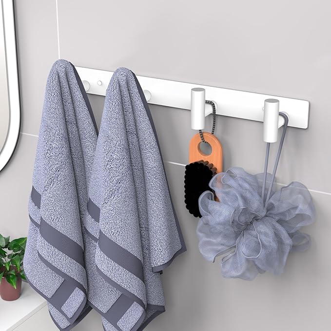 VAEHOLD Hat and Coat Wall Mount Rack - Hooks for Robes, Bags, Keys, and Towels - Bathroom Towel Hanger Organizer (White, “T“ Shape 4 Hooks 2 Pack)