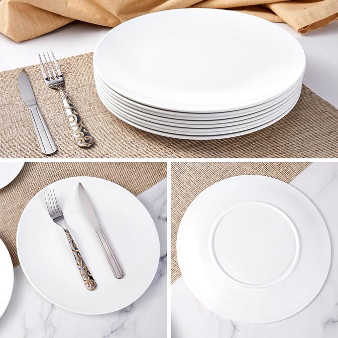 Plates 11inch Melamine Dinner Plates Round White Durable Dishes Set of 8 for Salad Dessert Dinner