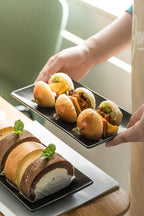 Gomakren Black Serving Platter Set of 4 Porcelain Serving Plates Rectangular Christmas Serving Dishes and Platters Serving Trays for Party Appetizer Sushi, 10 Inch Black Serveware Thanksgiving Gifts