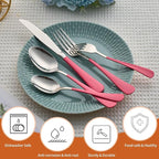 20 Piece Pink 18/0 Flatware Utensil Set for 4, Include Dinner Knife,Dinner Forks,Dinner Spoons,Salad Forks,Teaspoons,Silverware Set for 4, Dishwasher Safe