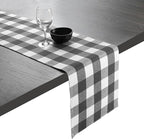 Native Fab Table Runner Buffalo Check Plaid 100% Cotton - 13x72 Inches Kitchen Dining Table Decoration for Indoor Outdoor Farmhouse Home Party Decor - Grey and White
