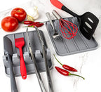 Silicone Utensil Rest and Spoon Holder, Heat Resistant Kitchen Spoon Rest for Multiple Utensils, Dishwasher Safe Drip Pad for Spatulas, Tongs, Ladles, and Spoons (Cool Gray)