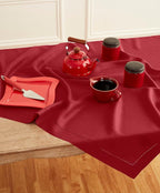 Solino Home Red Linen Tablecloth 52 x 52 Inch - 100% Pure Linen Square Table Throw - Classic Hemstitch, Machine Washable Table Cloth for Summer