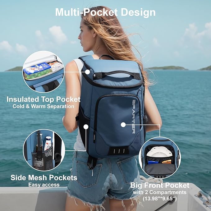 Backpack Cooler Insulated Leak Proof 33/49 Cans, 2 Insulated Compartments Thermal Bag, Portable Lightweight Beach Travel Camping Lunch Backpack for Men and Women