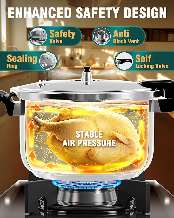 WantJoin Pressure Cooker Stainless Steel 6.5 Qt, Commercial Stove Top Pressure Cooker Pot Used for Pressure Foodie or Steaming, Compatible with Gas & Induction Cooker
