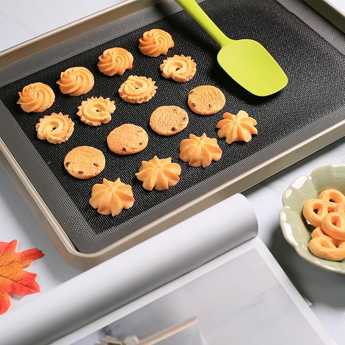 AMYONE Perforated Silicone Baking Mats, 2 PCS Gray Mesh Baking Mats for Half Sheet, Non-Stick Reusable Eclair Oven Liners for Homemade Bread/Pizza/Sugar Cookie 11 5/8" x 16 1/2", Deep Space Grey