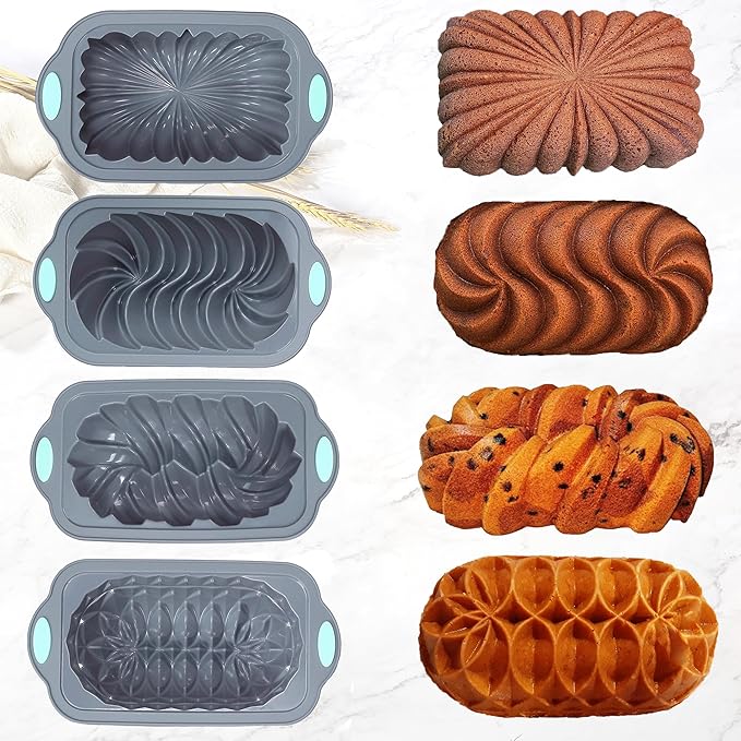 4 Piece Silicone Loaf Pan for Baking Bread, Non-Stick Kitchen Oven Bread Pan, Perfect for Banana Bread, Sandwich Bread, Pound Cake and Meatloaf, 4 Cups, Grey