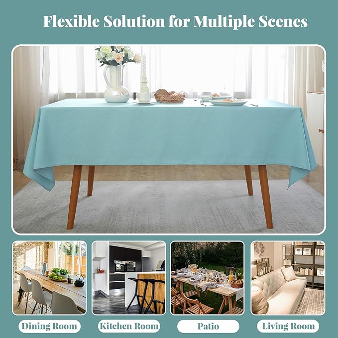 Laolitou Table Cloth Rectangle Linen Waterproof Textured Blue Tablecloth, Washable Wrinkle Free Spill Proof Fabric Tablecloths for Dining Table Farmhouse Kitchen Holiday, 60x104 Inch