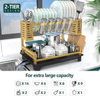 B-Land Dish Drying Rack, 2 Tier Dish Racks for Kitchen Counter, Large Dish Drying Rack with Drainboard & Utensil Holders, Rust-Proof Dish Drainers,Kitchen Organization Gold