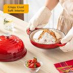 Velaze Enameled Cast Iron Dutch Oven for Bread Baking,5 QT Round Bread Oven Pot with Dome Lid for Sourdough, Roasting,Braising(Red)