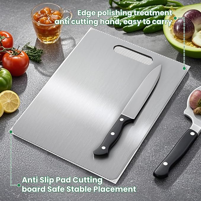 100% Pure Titanium Cutting Board - 13x9 Inch Non-Slip Kitchen Chopping Board, Dishwasher Safe, Scratch Resistant, Easy to Clean, Durable & Hygienic for Meat, Vegetables, and Fruits