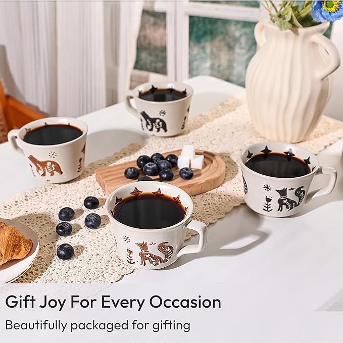 Ceramic Coffee Mug, 12 oz Novelty Unique Teacup with Handle, Stoneware Cup for Tea Mocha Latte Cappuccino Espresso (Fox)