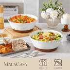 MALACASA Serving Bowls, 105oz Large Salad Bowls for Party, Entertaining, Big Ceramic Bowls for Soup, Fruit and Pho, 2-Pc Wide Bowl Set, White & Brown