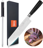 Gidli 8 Inch Chef Knife with Knife Sharpener Carbon Stainless Steel, Ultra Sharp, Ergonomic Wooden Handle, Gift Box – Kitchen Blade Set