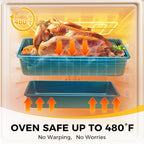 HONGBAKE Deep Baking Pans Set Nonstick, 3 Pack Large Rectangular Sheet Cake Pans,13/11/9Inch Oven Metal Baking Sheet Set, Stackable Non Toxic Bakeware for Baking Lasagana, Blue