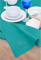 Solino Home Linen Tablecloth 60 x 156 Inch - Classic Hemstitch 100% Pure Linen Teal Table Cloth for Rectangle Tables - Machine Washable Tablecloth for Fall, Autumn